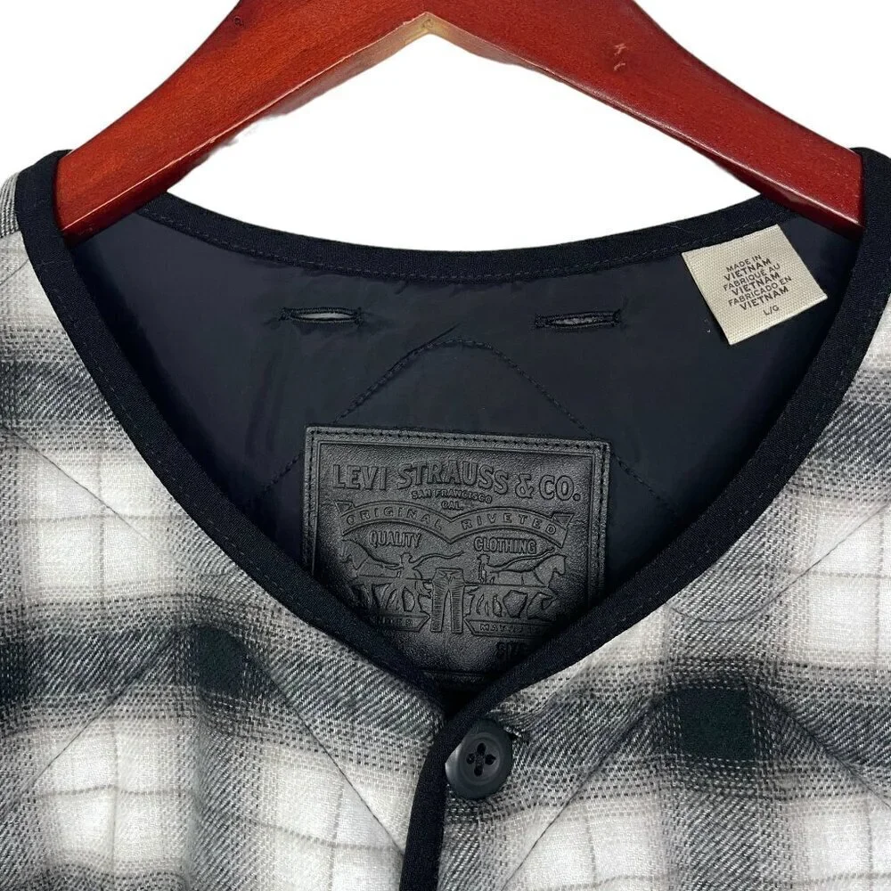 Levi's plaid quilted jacket coat longline oversized black white mens large